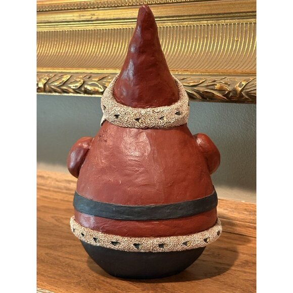 Gail Laura Folk Art Santa Large Round Heavy Sculpture 1990 Signed 8” - Picture 2 of 6